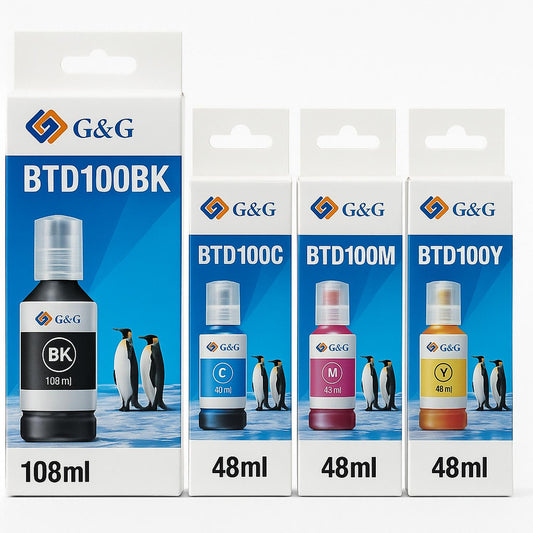 Pack de 4 botellas de tinta alternativas compatibles con Brother BTD100 – Negro y colores