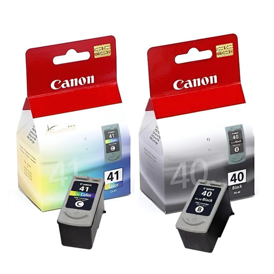 Pack de cartuchos de tinta Canon PG-40 negro y CL-41 color originales con sus cajas.