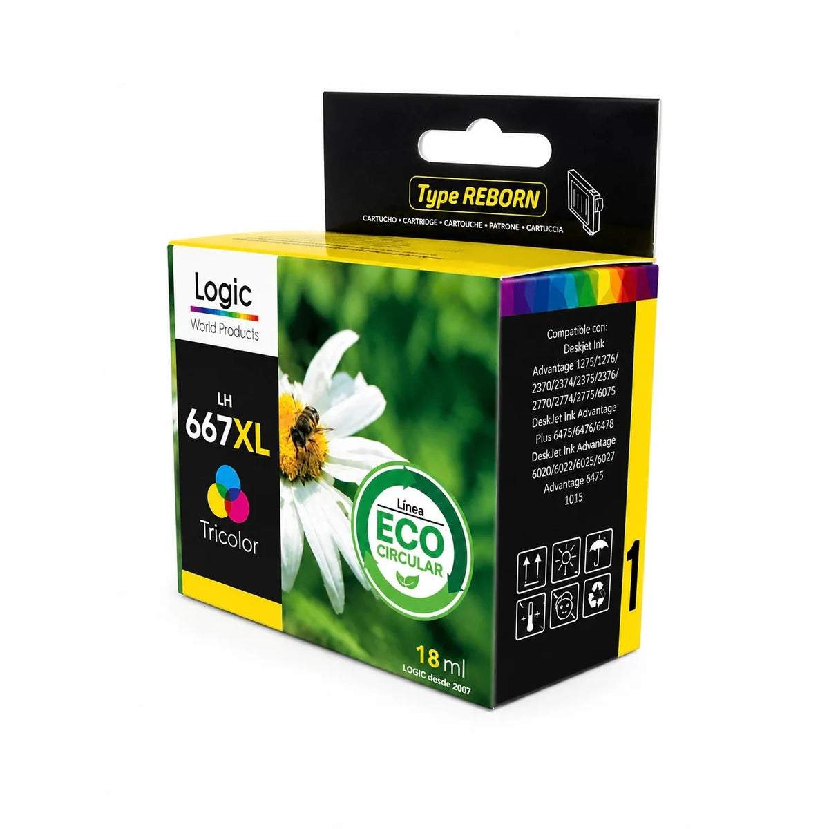 Cartucho de tinta alternativo compatible con HP 667XL – Tricolor