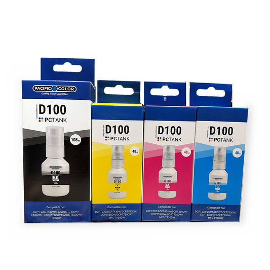 Pack de 4 botellas de tinta alternativas compatibles con Brother BTD100 – Negro y colores