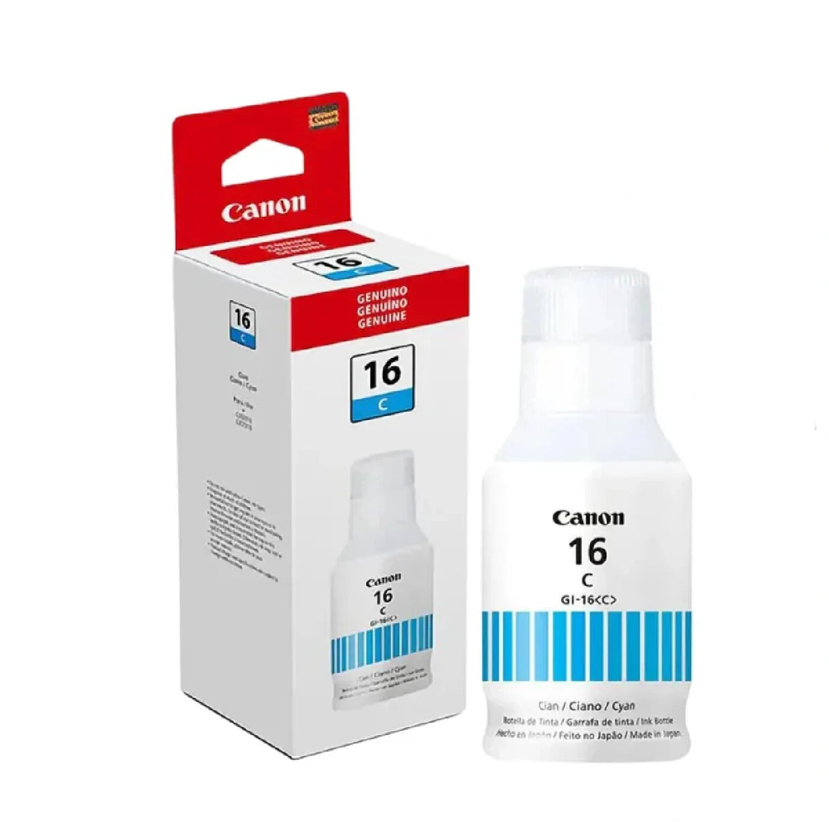 Botella y caja de tinta Canon GI-16 cian original