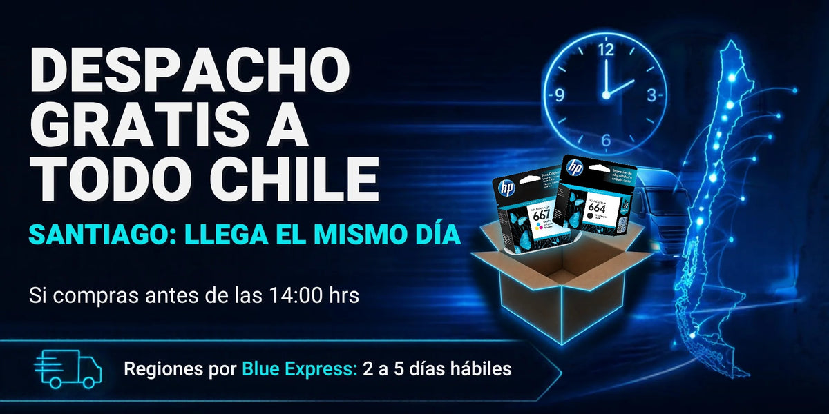 Despacho gratis a todo Chile: mismo día en Santiago si compras antes de las 14:00 hrs y a regiones por Blue Express en 2 a 5 días hábiles