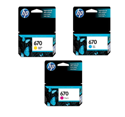 Pack Cartuchos de Tinta HP 670 CMY Original – Cian, Magenta y Amarillo